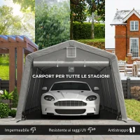 Outsunny Tendone per Auto e Feste con 2 Finestre Laterali, in Acciaio Zincato e PE, 618x265/330x240 cm, Grigio Chiaro(m-4)