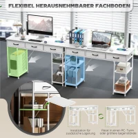 HOMCOM Bureau keukentafel met 2 USB-oplaadpoorten 2 stopcontacten verstelbare planken 3 stoffen lades 120x40x76 cm Wit(m-6)
