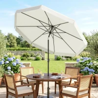 Outsunny 2.7m Patio Parasol Garden Umbrellas with Aluminium Pole, UPF 50+ Outdoor Sun Shade Table Umbrella with Tilt, Crank, 8 Ribs, Ruffles, White(m-2)