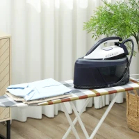 HOMCOM Ferro com Caldeira 2800W 100 g/min 8 Bares Função ECO Base de Cerâmica Desligamento Automático Sistema Anticalcário Autolimpeza Depósito Amovível 2 L Azul(m-10)