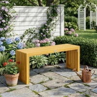 Outsunny Banc de Jardin en Bois d'Acacia sans Dossier 2 Places, Assise à Lattes Effet Bois, 110x30x45cm, Bois naturel(m-2)