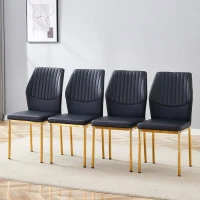 Lot de 4 chaises de salle à manger, style léger-luxe, patins antidérapants, 43x42.6x93 cm, Noir+Doré(m-4)