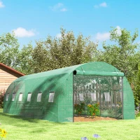 Outsunny Polytunnelkas met kunststofafdekking en stalen frame, begaanbare kastoog met oprolbare deuren, Groen(m-9)