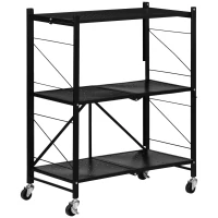 HOMCOM 3-Tier Storage Trolley Cart, Foldable Rolling Cart for Kitchen, Living Room and Bathroom, 68 x 34.5 x 85.5 cm, Black(m-1)
