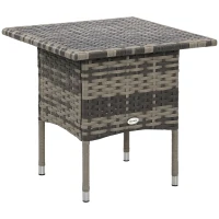 Outsunny Rattan Side Table, Outdoor Coffee Table with Plastic Board Under the Full Woven Table Top for Patio, Garden, Balcony, Mixed Grey(m-1)