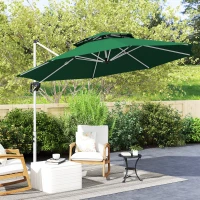 Outsunny Parasol Excéntrico Ø292 cm con Manivela Giro 360° Inclinación Ajustable Doble Techo y Base Cruzada Verde Oscuro(m-10)