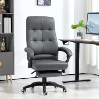 Vinsetto Silla de Escritorio Reclinable Tapizada de PU con Altura Ajustable Reposabrazos Reposapiés 65x65x118-125 cm Gris Oscuro(m-2)