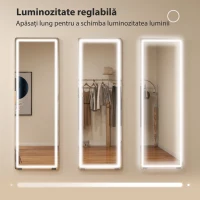 HOMCOM Oglindă de Corp Întreg cu LED, 150x50 cm, Iluminare în 3 Culori, de Podea, Sprijinită sau Montată pe Perete, Transparentă(m-5)