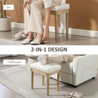 HOMCOM Linnen zitpoef, gestoffeerde bank, voetenbank met gewatteerde zitting, houten poten, 42 x 32 x 46,5 cm, Beige(m-6)