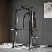 SPORTNOW 3-in-1 Smith Machine with Dual Cable Pulley System, Chest Press Station, 17-Level Squat Rack and Barbell Bar(m-18)