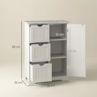 HOMCOM Badkamerkast, Badkamercommode, 3 Laden, Schap, MDF, Wit(m-3)