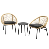 Outsunny Rieten Terrasmeubelset, Tuinmeubelset, 2 Stoelen & Tafel, Geel(m-10)