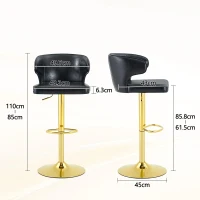 Lot de 2 tabourets de bar avec dossier, réglables en hauteur et pivotants 360°, 49.7x45x110 cm, Noir(m-3)