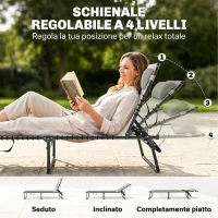 Outsunny Tumbona Plegable, Tumbona Jardín Exterior Reclinable 4 Posiciones con Reposacabezas y Marco de Acero, Carga 120 kg, para Terraza, Piscina, Playa, 189x58x30 cm, Crema(m-4)