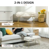 HOMCOM Moderne zitkruk met metalen poten, gestoffeerde zitting, voor woonkamer, slaapkamer, hal, Cremewit(m-5)