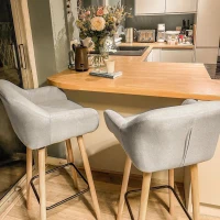 HOMCOM 2-delige set barkrukken, inclusief voetensteun, massief hout, 55 cm x 48 cm x 100 cm, beige + natuur(m-9)