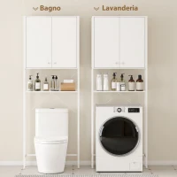 HOMCOM Mobile Bagno Sopra WC e Lavatrice con Armadietto e Ripiano Aperto, 64x20x180 cm, Bianco(m-6)