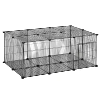 Pawhut Gabbia per Conigli e Piccoli Animali, 22 Pannelli Modulabili in Metallo con Porta, Nero, 105 x 70 x 45cm(m-1)