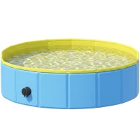 PawHut Foldable Dog Pool for Puppies and Ducks Dog Paddling Pool Bath Tub, Blue, 80 x 20 cm(m-15)