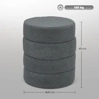 HOMCOM Hocker, rond, teddyfleece, metalen frame, tot 120kg, Φ40x45H cm, Donkergrijs(m-3)