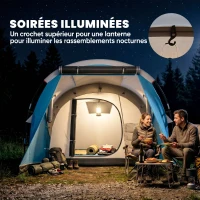 Outsunny Tente de camping familiale 3 personnes, tente tunnel imperméable, 2 portes fenêtres, ventilée 4,6 x 2,6 x 1,9 m, bleu(m-5)