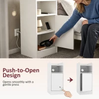 HOMCOM Slim Bedside Table Set of 2 with Charging Station, Narrow Bedside Cabinet with Adjustable Shelf, White(m-7)