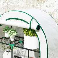 Outsunny Mini-Kas, 4-laags Kas met Kunststof Zeil, Draagbaar, met Roldeur, 100 x 45 x 160 cm, Wit(m-9)