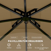 Outsunny 3,4 x 3,4 m tuinpaviljoen, biertent met ventilatiedak, boogramen, stalen frame, Beige(m-6)