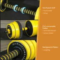 HOMCOM 25 kg halter & halter met lange stang, verstelbare ergonomische 3-in-1 halterset, 12 × schijven, 2 × korte stangen, 1 × lange stang, geel + zwart(m-5)