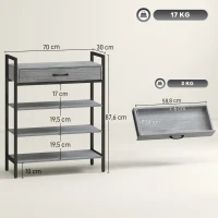 HOMCOM 4-laags schoenenrek, halrek voor maximaal 9 paar schoenen, spaanplaat, metaal, grijs(m-3)