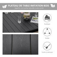 Outsunny Table à manger de jardin pour 6 personnes, en aluminium, 140 x 90 x 74 cm, aspect noir(m-4)