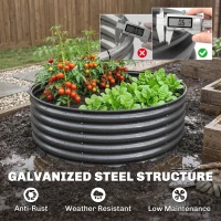 Outsunny Galvanised Raised Garden Bed with Safety Edging, Outdoor Raised Planter Box with Gloves, 120 x 120 x 43cm, Dark Grey(m-5)
