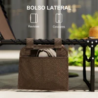 Outsunny Espreguiçadeira Dobrável de Jardim com Encosto Ajustável Apoio para Cabeça Acolchoado Bolso Lateral 185x58x30 cm Marrom(m-7)