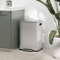HOMCOM Prullenbak met Deksel en Voetpedaal, Roestvrij Staal, 2x 20 Liter Compartimenten, Zilver(m-2)