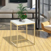 Outsunny Tavolino da Caffè per Casa e Giardino in Metallo con Effetto Marmo, 40x40x50cm, Oro(m-10)
