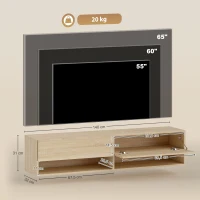HOMCOM Mueble de TV Suspendido 2 Cajones Abatibles 2 Estantes Abiertos para Televisión 60 Pulgadas 140x32x31 cm Madera Natural(m-3)