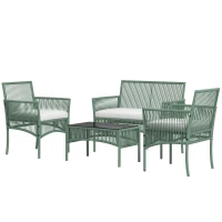 Outsunny Ensemble salon de jardin 4 pièces canapé 2 places 2 fauteuils 1 table basse plateau verre trempé(m-11)