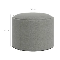 HOMCOM Ronde Opbergpoef met bekleding, linnen, verborgen opbergruimte, omkeerbare deksel, 56 cm x 56 cm x 42 cm, Grijs + Natuurlijk(m-3)