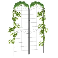 Outsunny Metal Trellis Set of 2, Garden Trellis for Climbing Plants Support Frames, Floral Design(m-11)