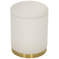 HOMCOM Zitpoef met Opbergruimte, Opvouwbare Poef met Deksel, Stalen Bodem, Ronde Voetenpoef 36 x 36 x 44 cm Crèmewit
