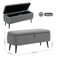 HOMCOM Zitbank met Opbergruimte, Gestoffeerde Bank met Linnenlook, Opbergbank met Stalen Poten 102 x 40 x 44 cm, Grijs(m-3)