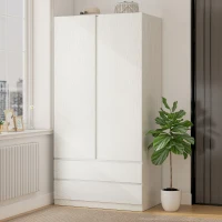 HOMCOM Armadio Guardaroba in Truciolato Bianco con Appendiabiti e 2 Cassetti Scorrevoli per Camere da Letto, 100x60x200 cm(m-2)
