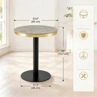 Table d'appoint ronde, plateau anti-rayures facile à nettoyer, 60x60x74 cm, Gris(m-3)