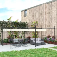 Outsunny Pérgola com Teto Retrátil de Alumínio 588x297x230 cm Pérgola com Tecido de Poliéster Anti UV Pérgola de Jardim Creme(m-10)