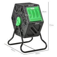 Outsunny Compostbak, 65 Liter Composter, Draaibaar, Compact, 48 Ventilatiegaten, Staal, Kunststof, Groen+Zwart(m-3)
