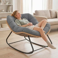 Outsunny Fauteuil à Bascule Papasan Intérieur Extérieur, Chaise Ovale à Bascule Rembourrée pour Jardin, Patio, Gris(m-10)