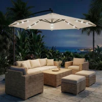 Outsunny 3 m Cantilever Parasol with Solar LED Lights Garden Umbrella with Cross Base, Cream White(m-10)