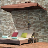 Outsunny Ombrellone Semicircolare 2.3x1.3 m da Terrazza e Giardino per Parete con Manovella, Caffè(m-2)