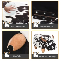 HOMCOM dierenkruk voor kinderen, kinderkruk met opbergruimte, gestoffeerde kruk, zitbank met dierenmotief, voor kinderkamers, varken voetenbank, zwart + wit, 62 x 35 x 36 cm | Aosom.de(m-5)