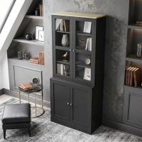 HOMCOM Modern Bookcase Display Storage Unit with Glass Doors Adjustable Shelves, Black(m-8)